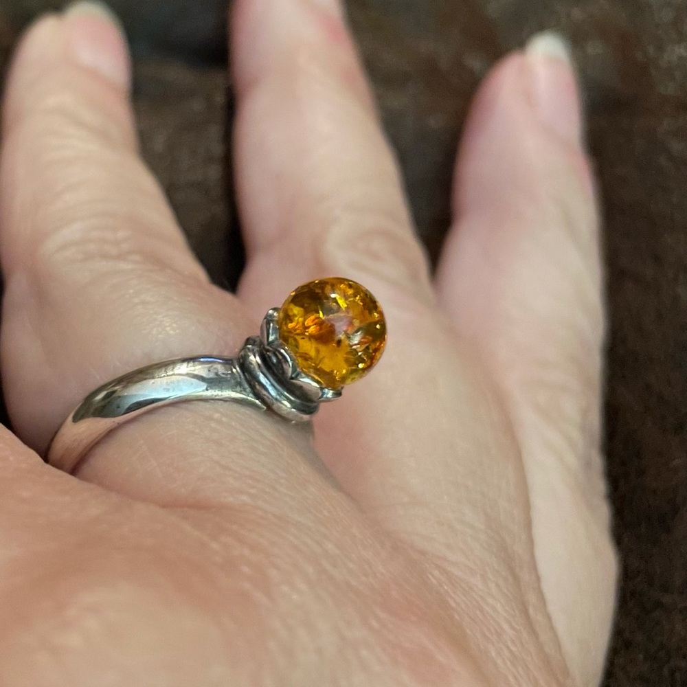 Amber & Sterling Silver Ring size 8.5  Brand New